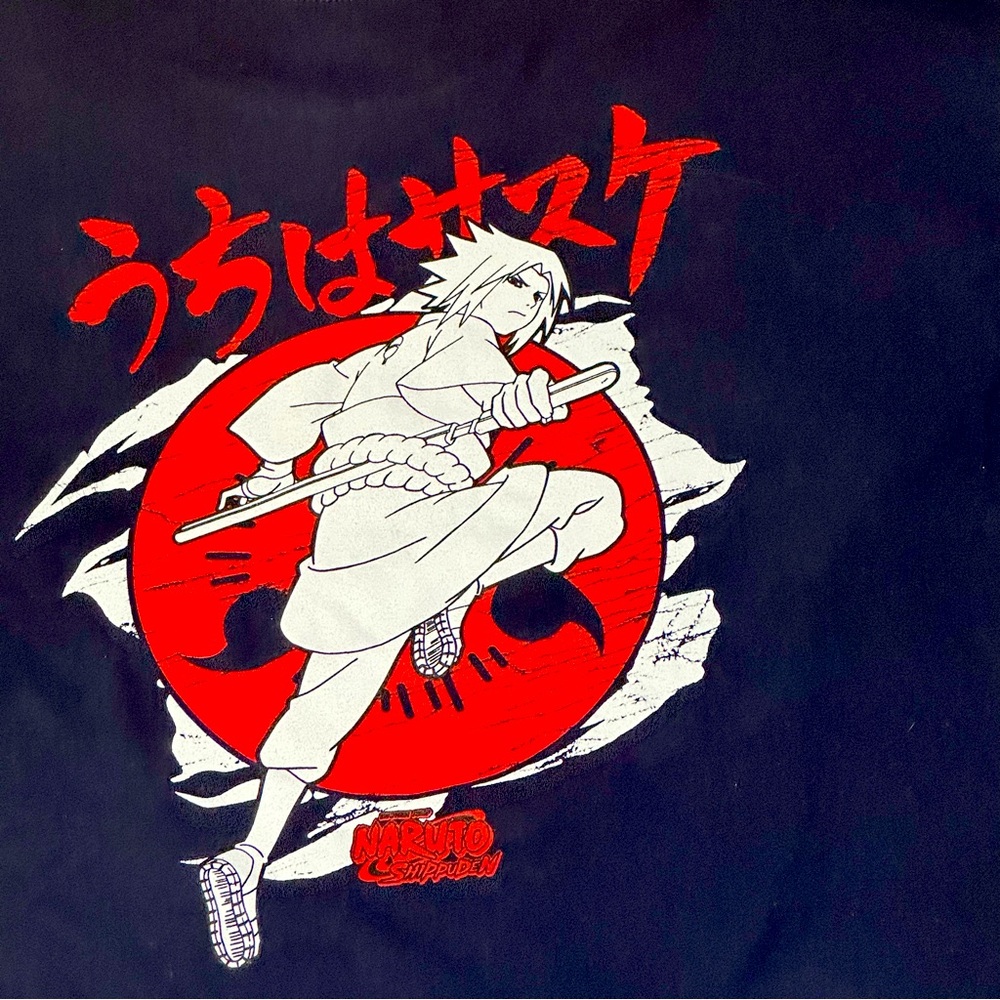 Naruto Anime Front & Back Hit 02'-07' Y2K Navy Blue/Red/white Sasuke Shippuden